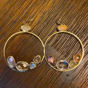 Anthropologie Multicolor Crystal Gold Hoop Earrings